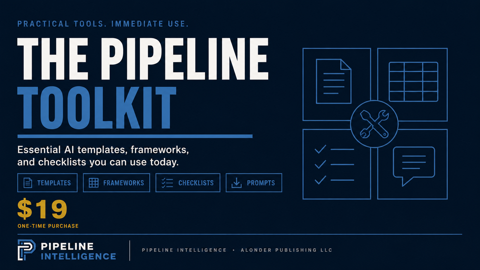 The Pipeline Toolkit cover — practical tools, immediate use, $19
